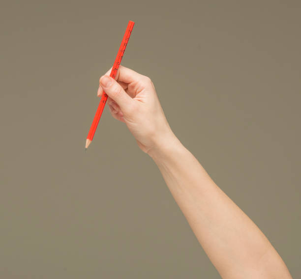 istock female hands holding orange pencil on white background isolated 1415850441