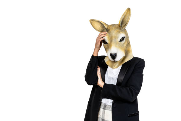Kangaroo woman making thoughtful gesture with her hand on the head. Concept, white background