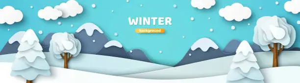 Vector illustration of Winter landscape scenery paper cut