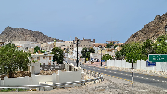 Muscat, Oman – July 28, 2022: A street of Ruwi neighborhood in Muscat, Oman.