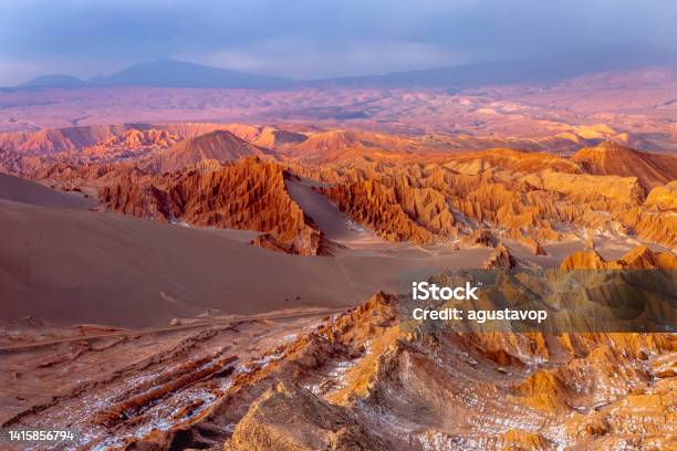 Moon Valley Valle De La Luna At Sunset Atacama Desert Chile South America Stock Photo - Download Image Now