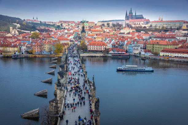 istock Charles bridge in Prague old town at evening, Czech Republic 1415860713