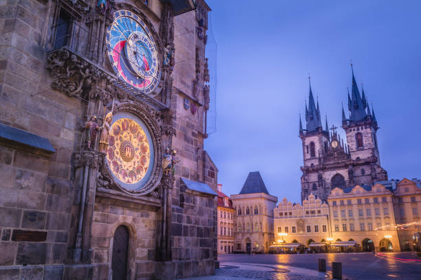 istock Astronomical clock in Prague old town square at dawn, Czech Republic 1415860921