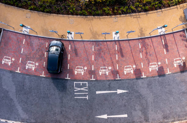 istock Aerial view directly above electric car charging facilities 1415861736