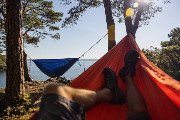 istock Outdoor adventures in Norway: hammock relax in nature 1415862148