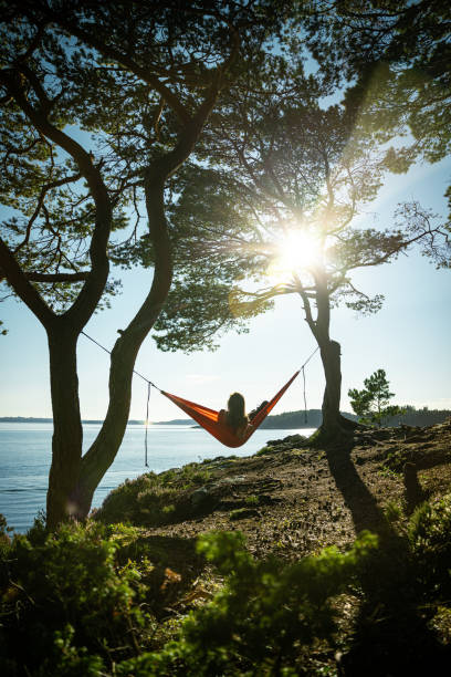 istock Outdoor adventures in Norway: hammock relax in nature 1415862829