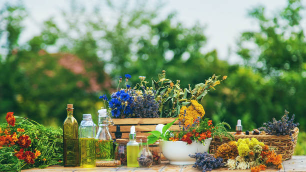 istock Medicinal herbs and natural tinctures. Selective focus. 1415863818