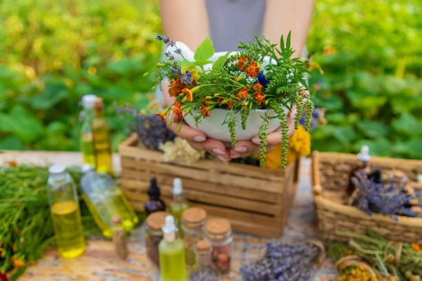 istock Medicinal herbs and natural tinctures. Selective focus. 1415863863