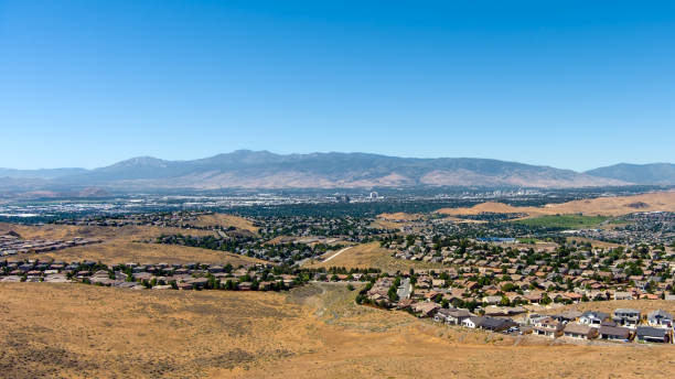Aerial residential area in Nevada desert stock photo