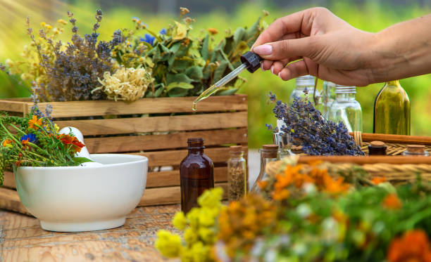 istock Medicinal herbs and natural tinctures. Selective focus. 1415863896