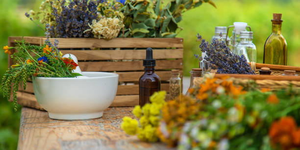 istock Medicinal herbs and natural tinctures. Selective focus. 1415863902