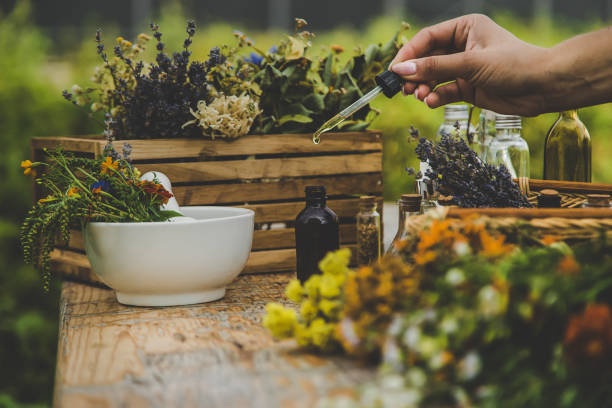 istock Medicinal herbs and natural tinctures. Selective focus. 1415863911