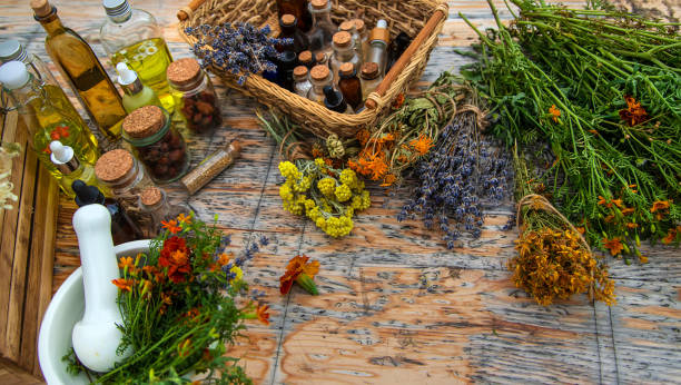 istock Medicinal herbs and natural tinctures. Selective focus. 1415863918