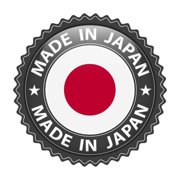 ilustraciones, imágenes clip art, dibujos animados e iconos de stock de vector de insignia hecho en japón. pegatina con estrellas y bandera nacional. signo aislado sobre fondo blanco. - made in japan