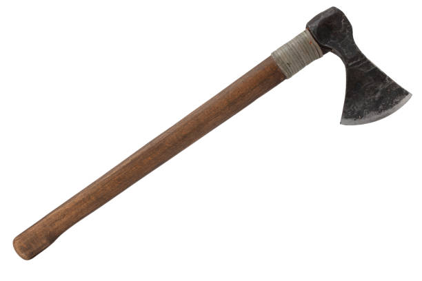 istock antique battle axe with wooden handle on white background 1415868004