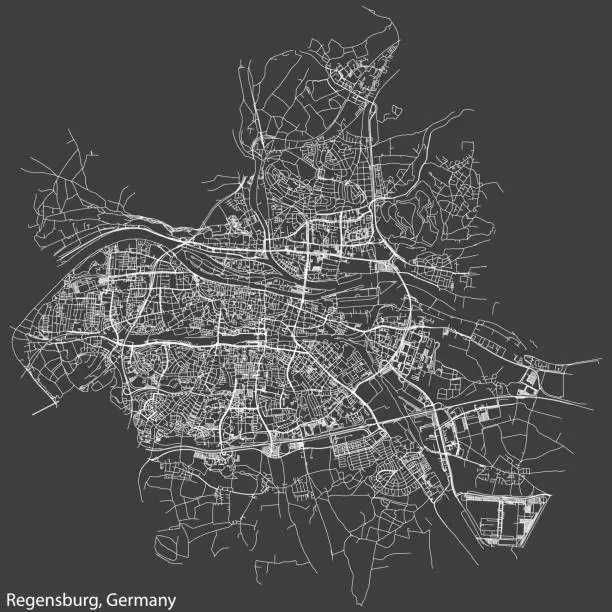 Vector illustration of Street roads map of REGENSBURG, GERMANY