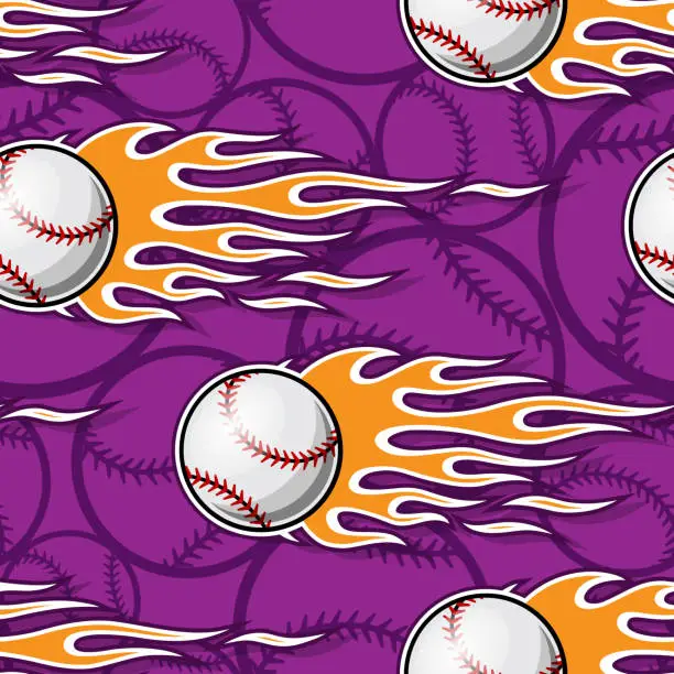 Vector illustration of Baseball balls and tribal flames fire seamless pattern vector graphic wallpaper textile and wrapping paper design