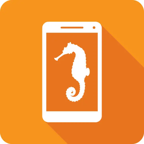 Vector illustration of Seahorse Smartphone Icon Silhouette