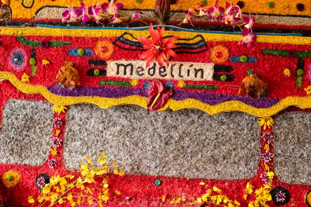 Photo of Medellin, Antioquia - Colombia - August 05, 2022. Silleteros parade, flower fair in the city