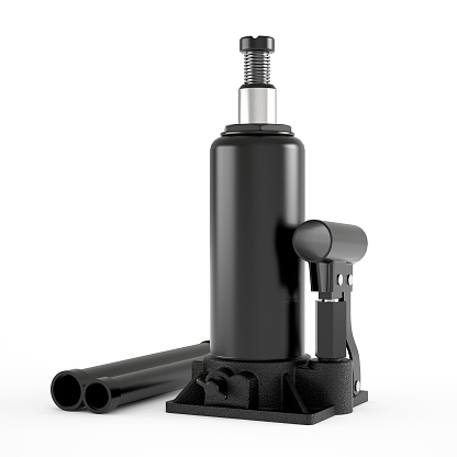Black car hydraulic bottle jack isolated on white background. 3D rendering
