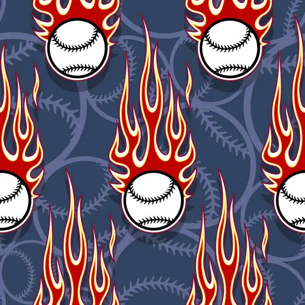 Vector illustration of Seamless pattern of baseball balls and tribal flames vector graphic wallpaper textile and wrapping paper design