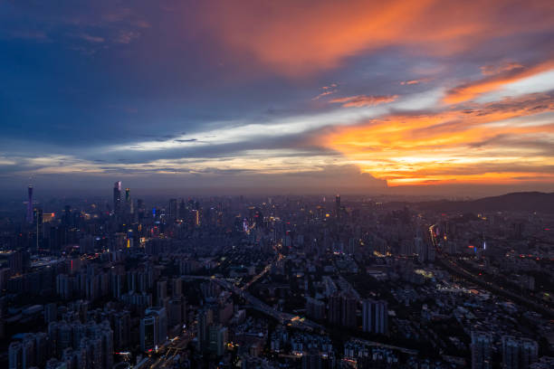 istock Drone View of City at Twilight Hours 1415871726