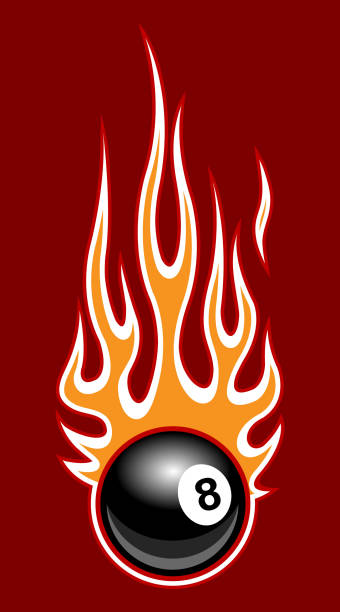 illustrazioni stock, clip art, cartoni animati e icone di tendenza di 8 palline biliardo biliardo palla da biliardo con tribal fire flame vector graphic - hot rod