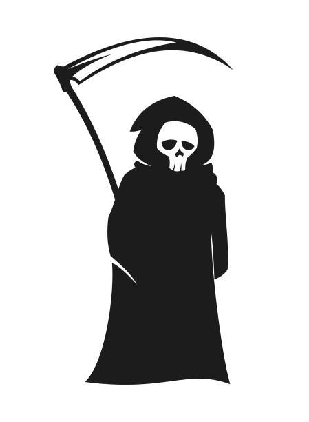 sylwetka ponurego żniwiarza. maskotka postaci śmierci trzymająca kosę - ghosts & ghouls illustrations stock illustrations