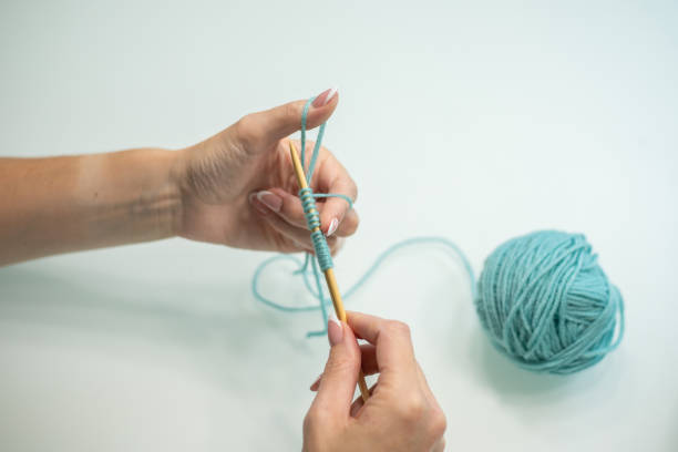 istock set of loops on the needles step by step. wool and cotton knitting 1415874127