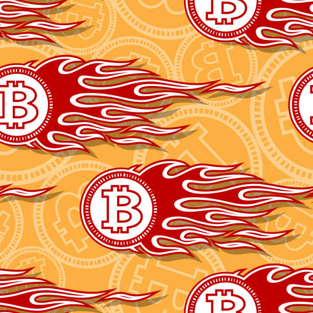 illustrazioni stock, clip art, cartoni animati e icone di tendenza di bitcoin criptovaluta icona e fuoco tribale fiamma senza cuciture modello vettoriale grafico carta da parati tessile e avvolgente design di carta da parati - hot rod