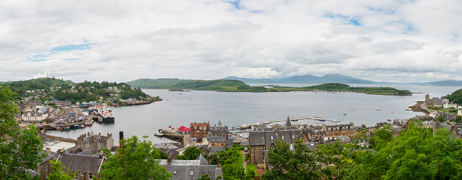 A panoramic view of the town and harbour of Oban in Scotland