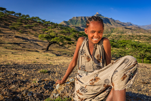 Portrait of Ethiopian young girl living in Lalibela town, northern Ethiopia, Africa.