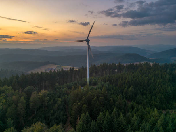 wind turbine - scenics landscape windmill sunrise imagens e fotografias de stock