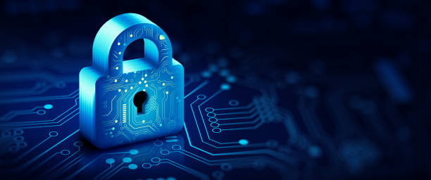 istock Padlock with Keyhole in data security on circuit. Modern safety digital Concept 1415883746