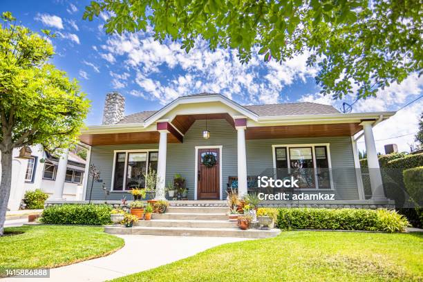 Freshly Painted Craftsman Bungalow House Stock Photo - Download Image Now - House, Outdoors, Building Exterior