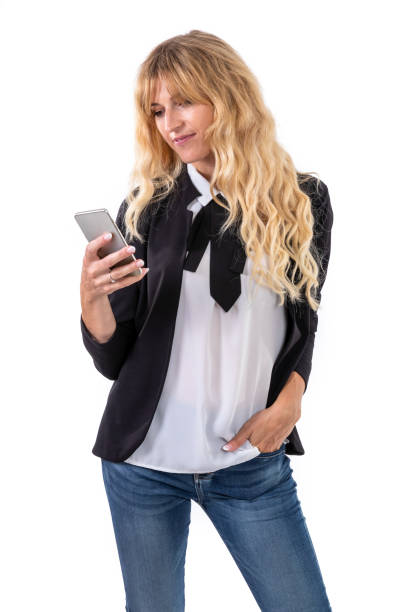 istock Gorgeous blondie checking phone 1415888143