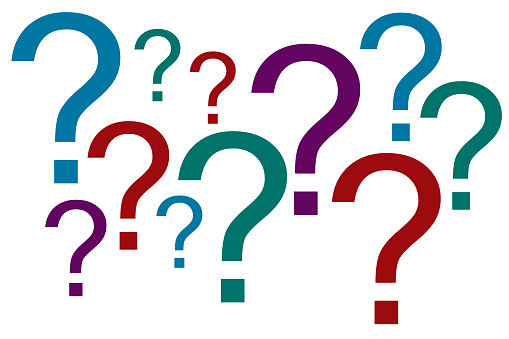 Colorful assorted sizes of questions marks representing questioning and uncertainty