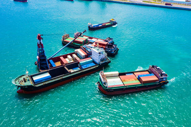 istock Aerial view of Cargo ship 1415897523
