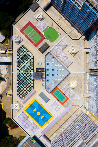 Drone view of Sports court in residential district