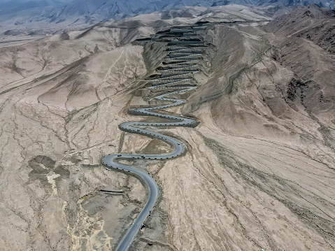 The zigzag road on Pamir Mountains, Xinjiang, China