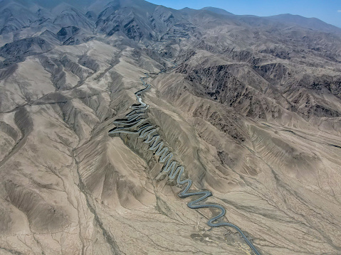 The zigzag road on Pamir Mountains, Xinjiang, China