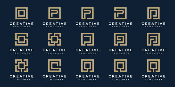 set of Logo design letters P, and Q with Square style. Vector template set of Logo design letters P, and Q with Square style. Vector template letter p logo stock illustrations