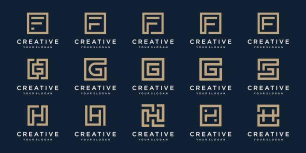 正方形スタイルのロゴデザイン文字f、g、およびhのセット。ベクターテンプレート - letter f点のイラスト素材／クリップアート素材／マンガ素材／アイコン素材