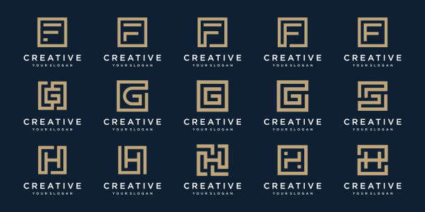 ilustrações de stock, clip art, desenhos animados e ícones de set of logo design letters f, g, and h with square style. vector template - f