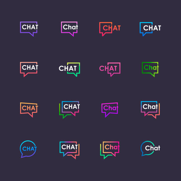 satz chat-schriftzug mit bubble-logo. talk, speak, logo-vorlage. chat-vektor-logo-design-vorlage. - apart übersetzung stock-grafiken, -clipart, -cartoons und -symbole