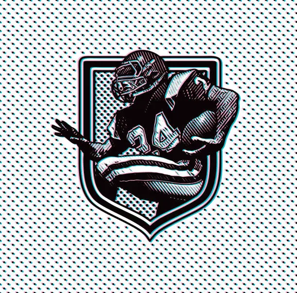 Vector illustration of American Football Player Running Back with Glitch Technique