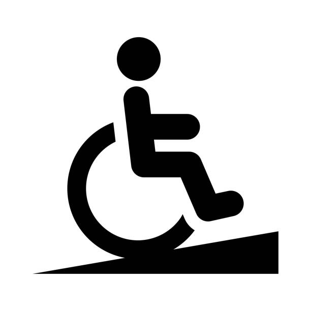 man in wheelchair using ramp isolated vector icon. - 輪椅坡道 幅插畫檔、美工圖案、卡通及圖標