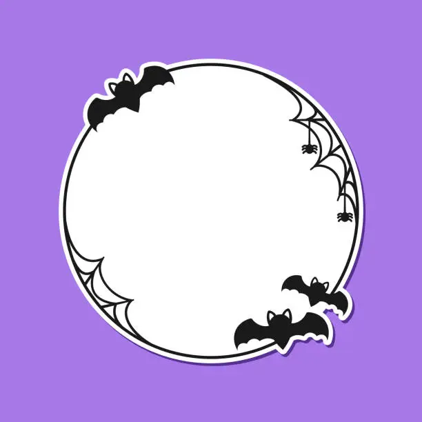 Vector illustration of Bat with spiders on web round border frame. Halloween theme frames