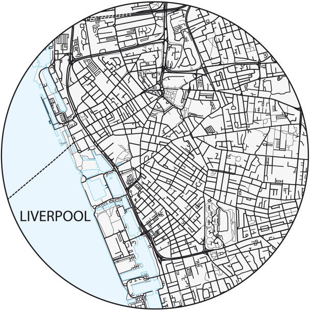 ilustrações de stock, clip art, desenhos animados e ícones de city map of the north west english city of liverpool - borough of north east