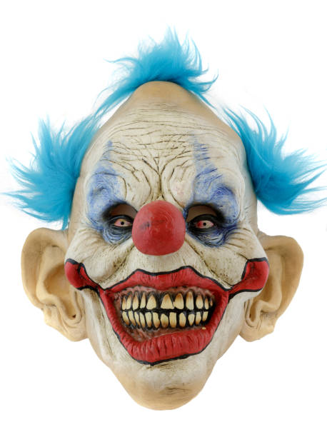 creepy clown maska lateksowa izolowana na białym tle - face paint human face mask carnival zdjęcia i obrazy z banku zdjęć